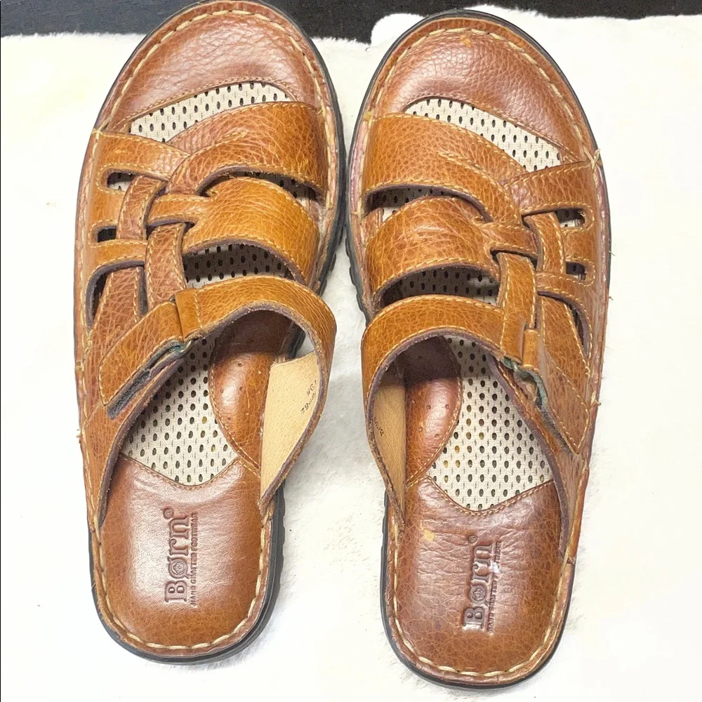 Born Brown Leather Slide‎ Sandals